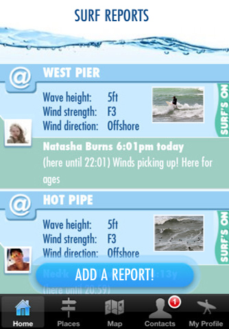 Surfing App surf report page