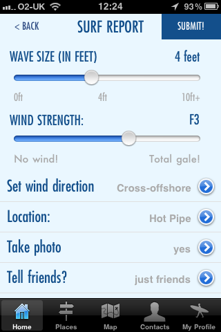 Surf report app page